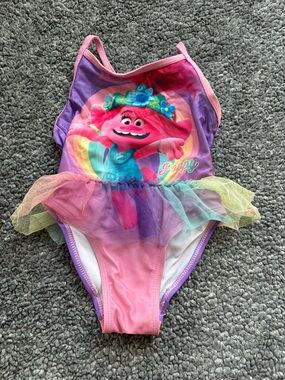 Trolls Poppy Girls' Pink & Purple Tutu One-Piece Swimsuit